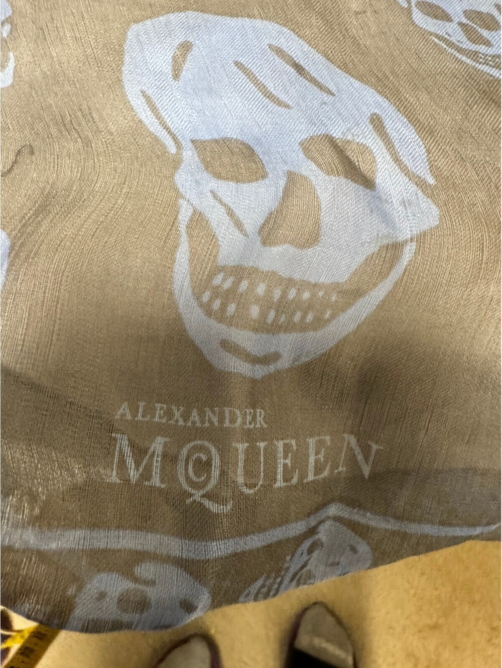 Alexander McQueen Skull Scarf Gray Blue 100% Silk Made in Italy